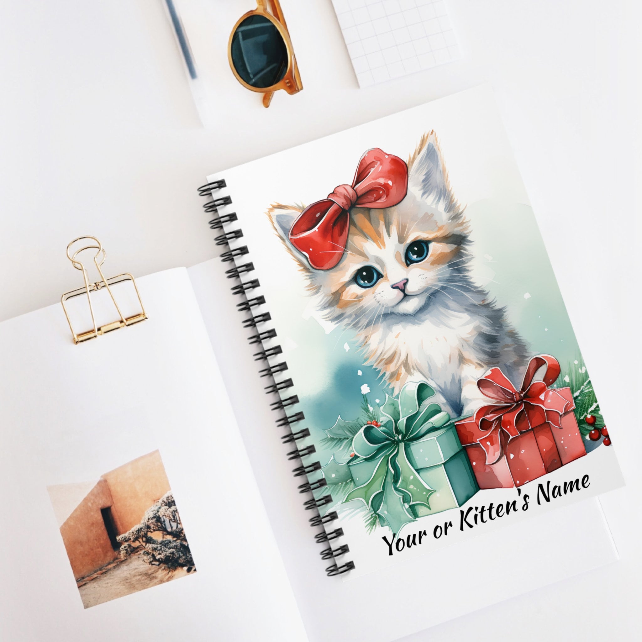 Personalized Cat Notebook, Cute Sketchbook for Girl, Lined or Unlined  Spiral Soft Cover Spiral Book, Design 17 