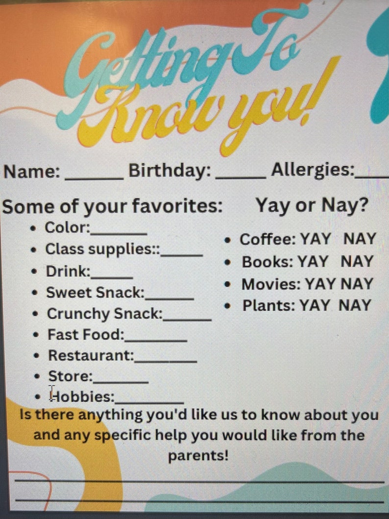 Getting To Know You Template Etsy