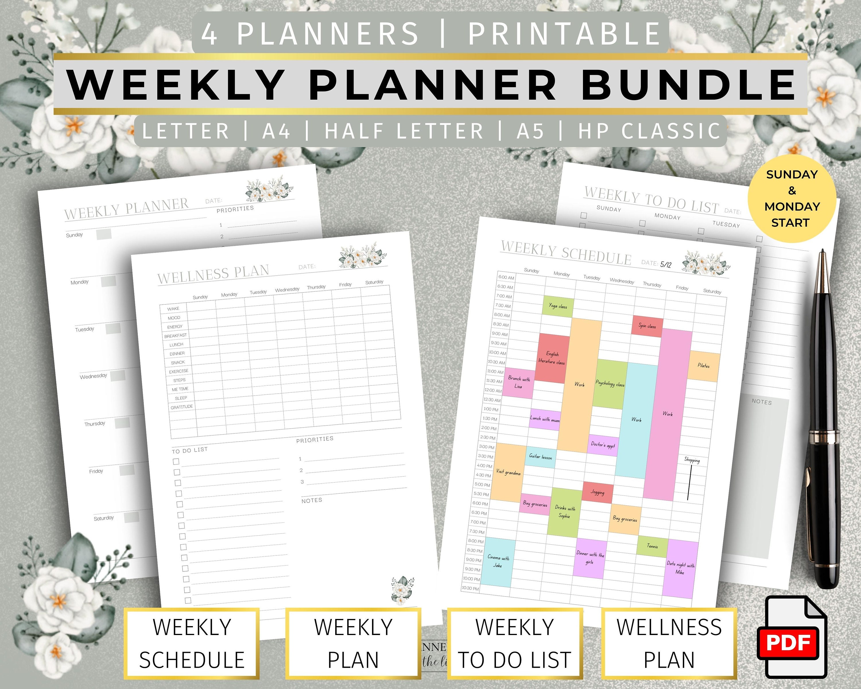 Weekly Planner Inserts Printable Bundle Floral Weekly - Etsy