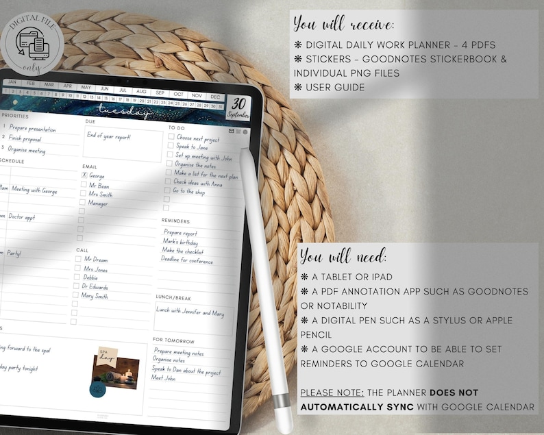 Digital Daily Work Planner: Goodnotes, Samsung Notes, Google Calendar (PDF) image 7
