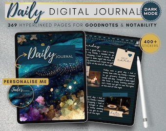 Personalized Dark Mode Digital Daily Journal: Ocean Theme (Digital Download)