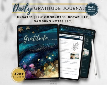 Digital Daily Gratitude Journal: Light & Dark Modes, Stickers (Goodnotes, Samsung Notes)