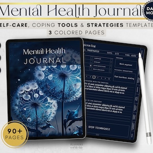 Dark Mode Digital Mental Health Journal for Goodnotes, Notability, Samsung notes, XODO, Self-care journal