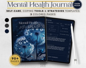 Dark Mode Digital Mental Health Journal for Goodnotes, Notability, Samsung notes, XODO, Self-care journal