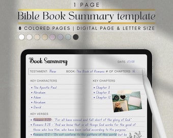 Digital Bible book summary template in 8 colors and letter size (printable)