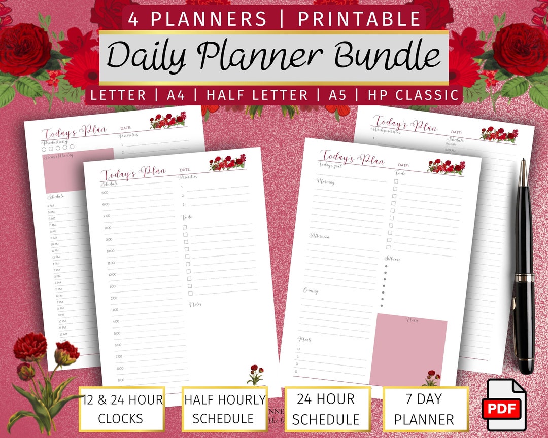 Daily Planner Printable Floral Daily Schedule Hourly - Etsy