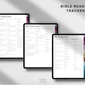 K&ouml;nnte beinhalten: Drei druckbare Bibellesepl&auml;ne mit einem schwarz-wei&szlig;en Design. Die Tracker sind in drei Abschnitte unterteilt: Altes Testament 1, Altes Testament 2 und Neues Testament. Jeder Abschnitt enth&auml;lt eine Liste von B&uuml;chern der Bibel mit einem Raster von Quadraten zum Abhaken der gelesenen Tage.