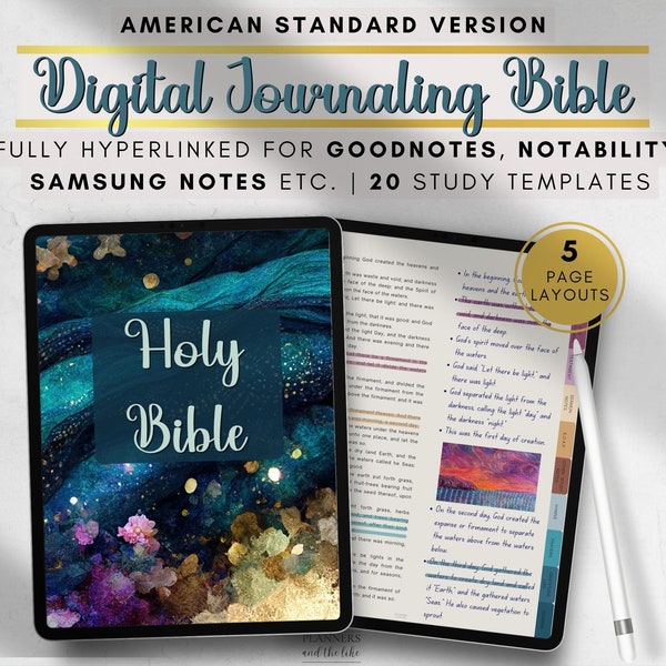 ASV Digitale Bijbel voor Goodnotes enz. met studiesjablonen, Digitale Journaling Bijbel voor Samsung-notities enz
