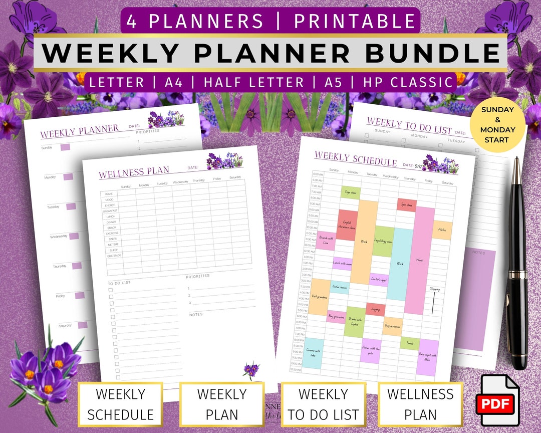 Weekly Planner Inserts Printable Bundle Floral Weekly - Etsy Australia