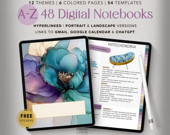 A-Z Digital Landscape and Portrait Notebooks – 48 Notebooks | 54 Templates | Hyperlinked & FREE Stickers!