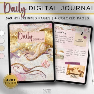 Digital Daily Journal for Goodnotes, Notability, Samsung notes etc. Free digital stickers. Paper texture