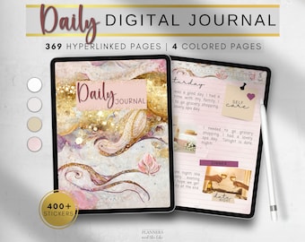 Digital Daily Journal for Goodnotes, Notability, Samsung notes etc. Free digital stickers. Paper texture