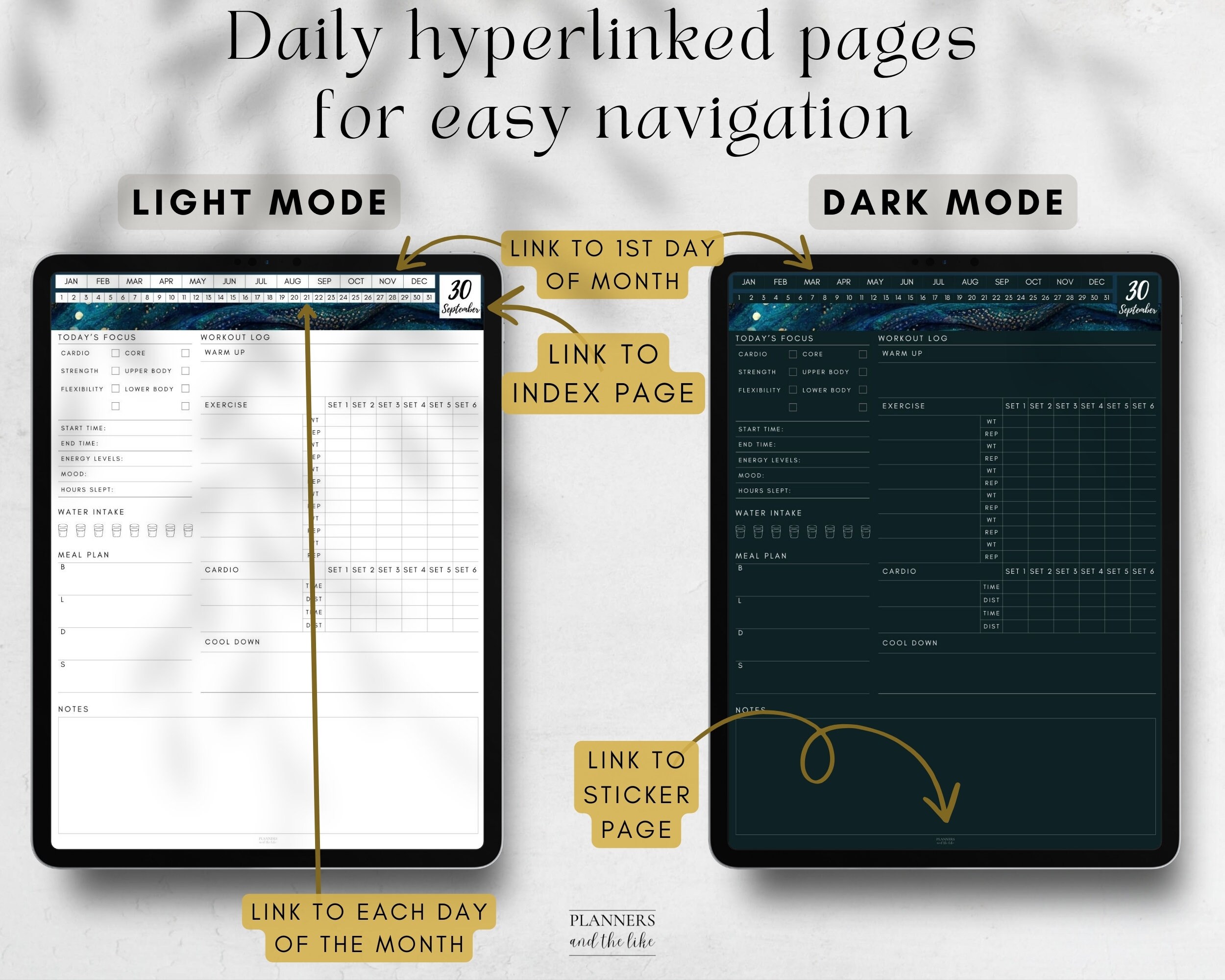 Goodnotes Digital Daily Workout Log Light and Dark Modes Free Stickers ...