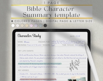 Digital Bible character study template in 8 colors and letter size (printable)