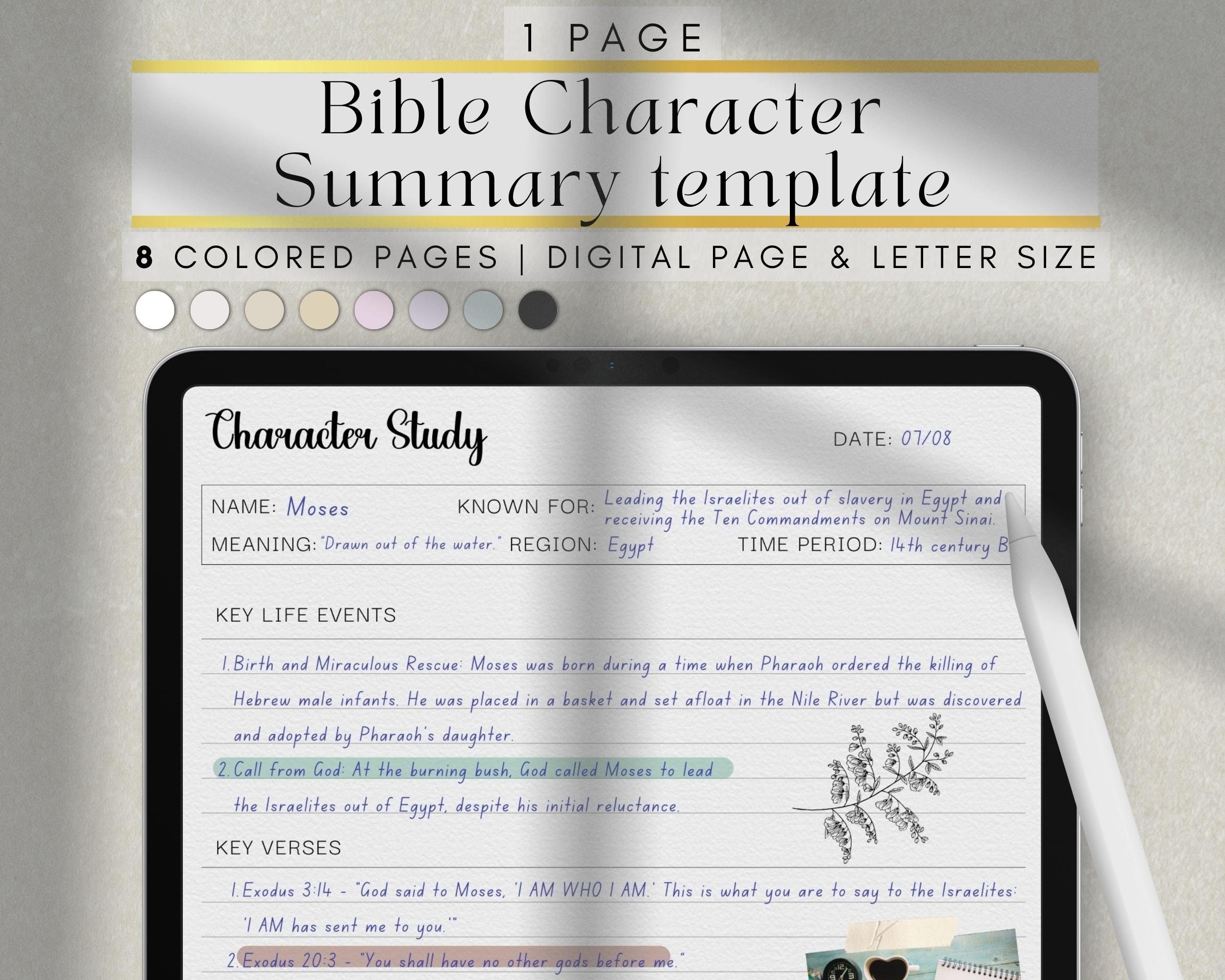 Digital Bible Character Study Template in 8 Colors and Letter Size Digital Bible Character Study Template in 8 Colors and Letter Size