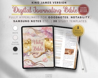 Pink Digital Journaling Bible KJV for Goodnotes, Samsung Notes, Collanote etc with study templates