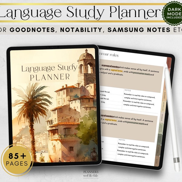 Digital language study planner for Goodnotes, XODO, Samsung notes. Korean, Chinese, English, Spanish, Italian, Arabic, Greek, German, French