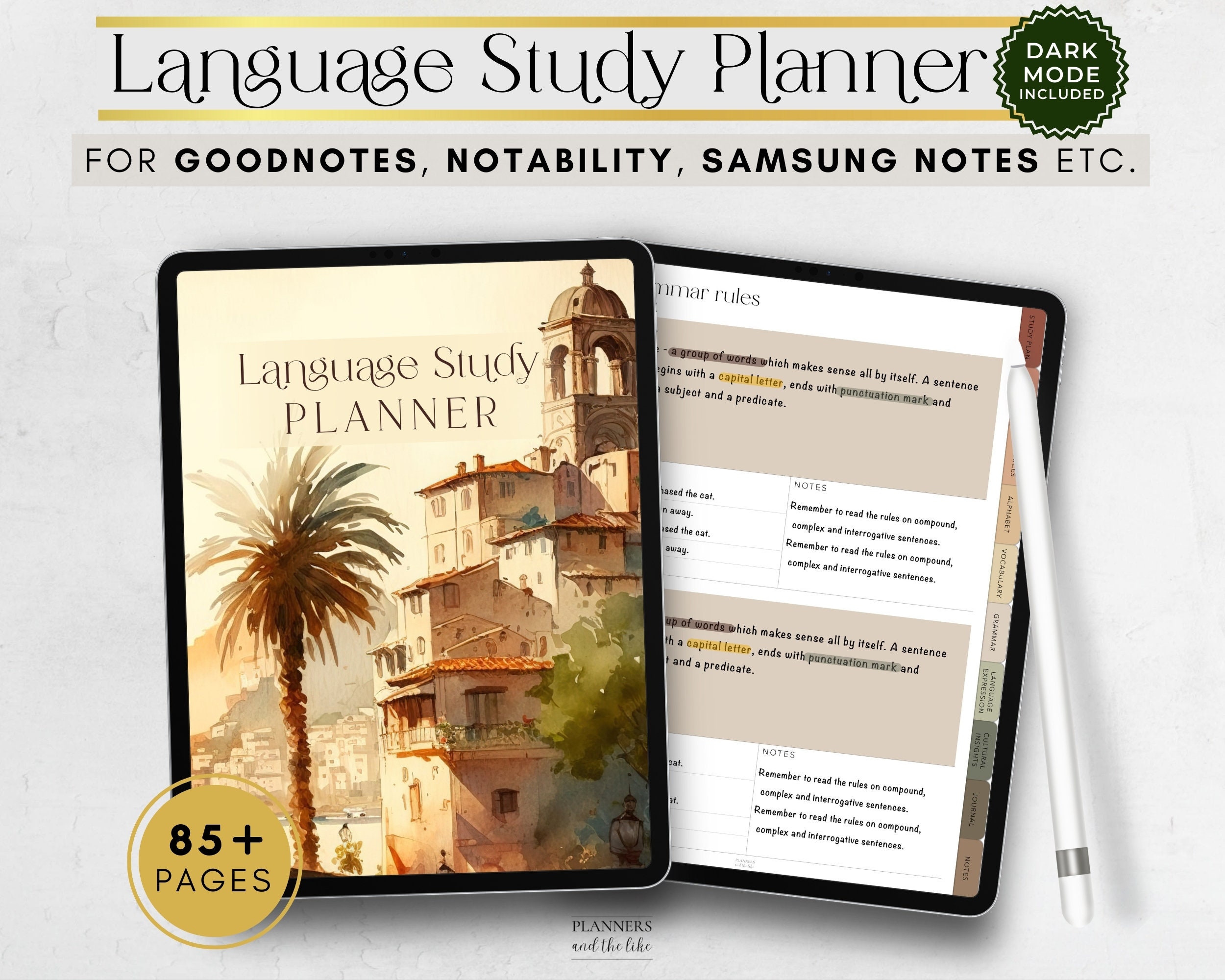 Digital language study planner for Goodnotes, XODO, Samsung notes. Korean, Chinese, English, Spanish, Italian, Arabic, Greek, German, French