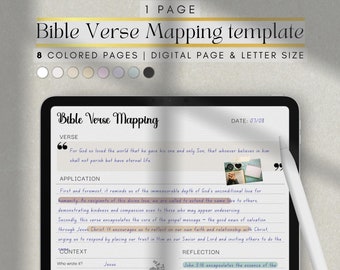 Digital Bible verse mapping template in 8 colors and letter size (printable)