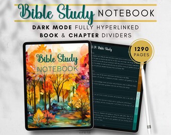 Digital Dark mode Bible Study Notebook fully hyperlinked dividers to every book and chapter