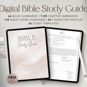 Digital Bible Study Guide with Book summaries, Chapter summaries, Theme Overview and Character Profiles - free stickers