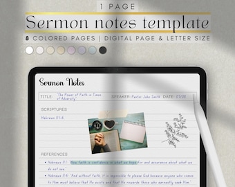 iPad & Tablet Digital Sermon notes template in 8 colors and letter size (printable)
