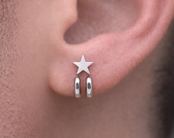Mens Earrings - Silver Stud Earrings, Star, Men, Minimalist Male Earring, Silver, Mens Stud Earrings, Studs for Men, cuff earrings, A204