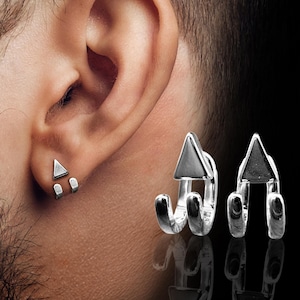 Mens Earrings - Silver Stud Earrings, Men, Minimalist Male Earring, Sterling Silver, Mens Stud Earrings, Studs for Men, tick v hoop earrings