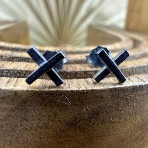 Mens Earrings - Silver Stud Earrings, Mens Minimalist Grey Silver Earring, Sterling Silver Mens Stud Earrings, Cross Studs for Men, A326