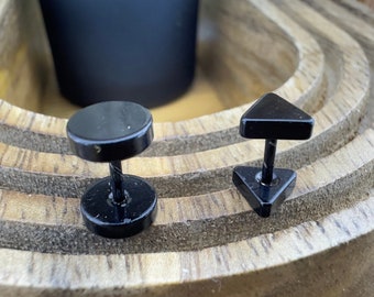 Flat back Earrings, Black Mismatched Earrings - flatback earrings, Flat Back, Mismatched Earrings, Funky, for men, A154