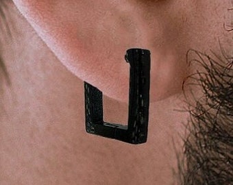 Earrings hoops men-stainless-steel, Mens Hoop Earrings, Black Edgy Rectangle Huggie Earring, thick hoop earrings, Black Earrings, A433