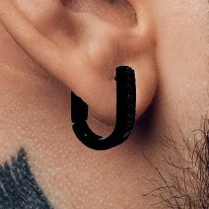 Mens Black Hoop Earrings - Black  Huggie Earring, Chunky Earrings, Minimalist Mens Earring, Black Hoops, Hoop Earrings,  Mens Huggies, A436