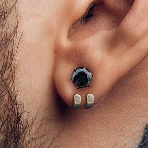 Mens Earrings - Black Gem Stud Earrings, Men, Edgy Male Earring, Black Silver, Mens Stud Earrings, Studs for Men, Black Gem earrings, A372