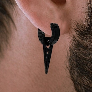 Mens Earring - Black Triangle, Earring, Men, Minimalist Male Earring, Black Earring, Mens Hoop Earrings, gifts for him, A119