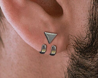 Pendientes para hombre - Pendientes de plata, Hombres, Regalo para hombre varonil, Pendiente masculino, Nervioso, Pendientes para hombres, Studs para hombres, pendiente de todos los días, A388