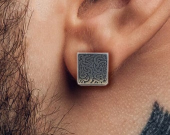 Pendientes para hombre - Pendientes de aro cuadrado, Hombres, Vanguardista, Pendiente masculino, Pendientes de caracola, Pendientes de aro para hombre, Aros para hombres, Huggie, Nuevo diseño, A375