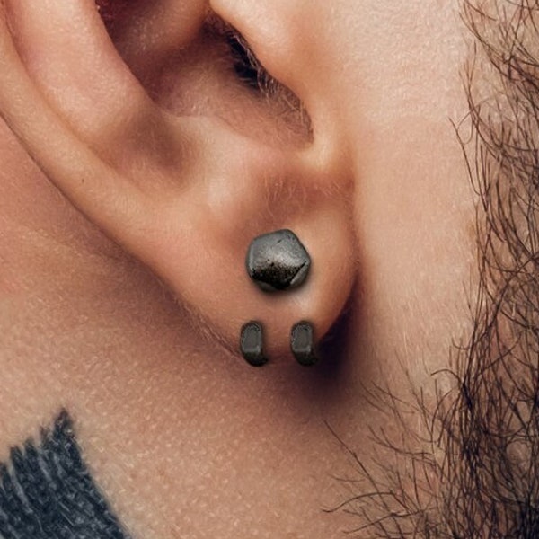 Pendientes para hombre - Plata Gun Metal Gris, Aretes, Hombres, Pendiente masculino minimalista, Plata de ley, Studs para hombres, pendientes atrevidos, A142