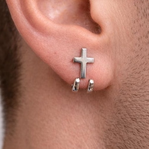 Crucifix Stud Earring with Wrap - Men's Cross Earring - Gold Wraparound Stud - Edgy Christian Earring - Faith Jewelry - Gift for Him, A517