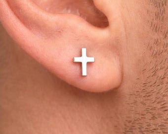Men’s Cross Stud Earrings – Silver Crucifix Earrings for Men – Minimalist Men’s Stud – Gothic Cross Earring – Stainless Steel Earrings, A517