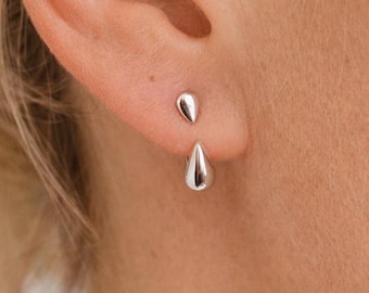 Silver Teardrop Stud Earrings, Minimal Drop Earrings for Women, Stainless Steel Waterproof Earrings, Modern Everyday Jewellery, Gift for Her