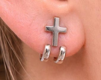 Cross Stud Earrings for Women, Silver Cross Earrings, Small Studs, Stainless Steel Earrings, Faith Jewelry, Minimalist Stud Earrings A517