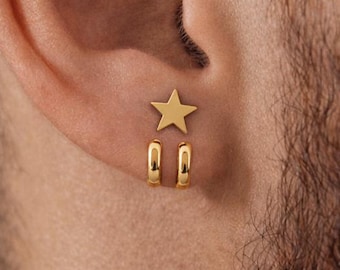 Mens Gold Wrap Stud Earrings – Minimalist Cuff Earrings for Men – Gold Stainless Steel Earrings – Modern Mens Studs – Edgy Ear Cuff, A391