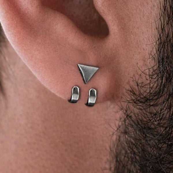 Mens Earrings - Silver Stud Earrings, Men, Gift for manly man, Male Earring, Edgy, Mens Stud Earrings, Studs for Men, everyday earring, A388