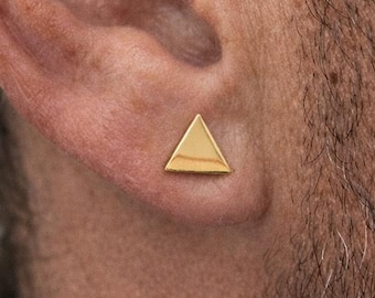 Gold Triangle Stud Earrings for Men, Stainless Steel Geometric Stud, Waterproof Gold Earring, Minimalist Mens Jewellery, Hypoallergenic A511
