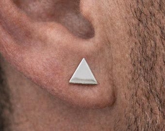Triangle Stud Earrings for Men – Stainless Steel Geometric Earrings – Minimalist Stud – Small Silver Triangle Earring – Mens Jewelry A388