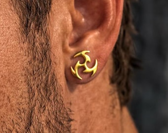 Gold Edgy Stud Earrings for Men – Bold Waterproof Modern Punk Style, Minimalist Gold Mens Studs, Unique Gift for Him, A516