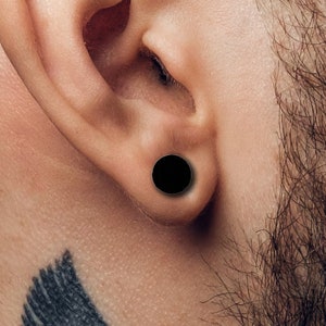 Orecchini a bottone con cerchio nero, piccoli orecchini a bottone per uomo e donna, orecchini neri opachi, perni in argento 925, orecchini senza nichel, disco minimalista, A376
