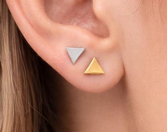 Minimalist Triangle Stud Earrings, Gold Silver Geometric Earrings, Tiny Triangle Studs, Dainty Everyday Earrings, Modern Jewelry A388/A511