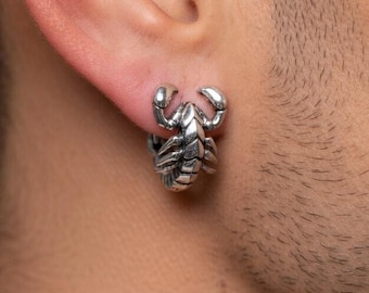 Mens Hoops Scorpion Earrings, Scorpion Hoop Earrings, Wrap Earrings Men, Gothic Earrings, Silver Mens Earrings, Edgy Mens Jewellery, A301