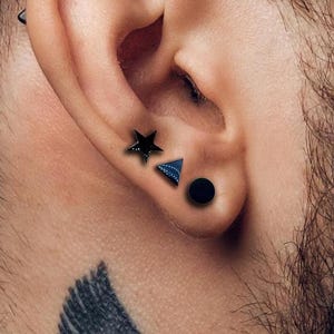 Men’s Earrings Set - Triangle Circle Star Earrings - Asymmetrical Earrings for Men - Minimalist Punk Jewelry - Edgy Earrings for Him